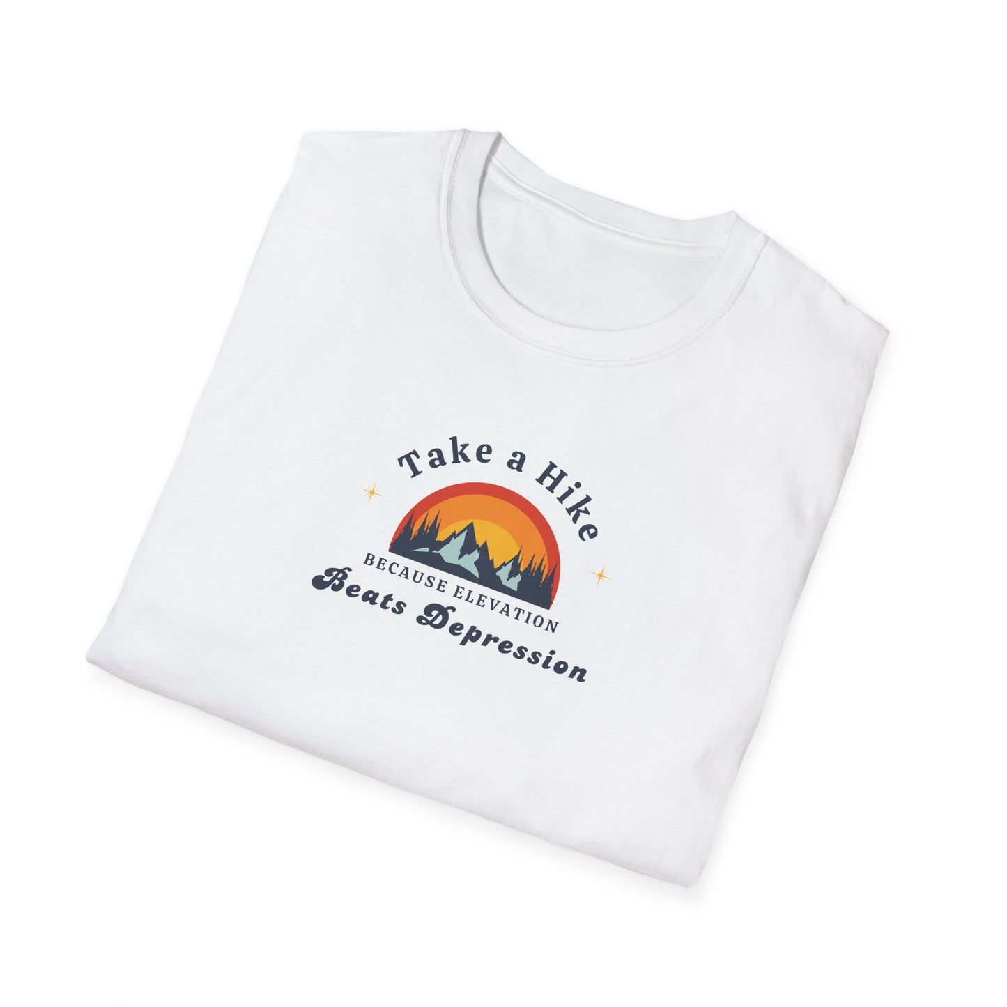 "Take a Hike Because Elevation Beats Depression" - Unisex Softstyle T-Shirt, Outdoors