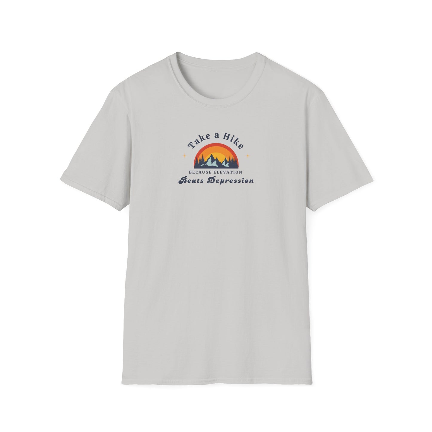 "Take a Hike Because Elevation Beats Depression" - Unisex Softstyle T-Shirt, Outdoors