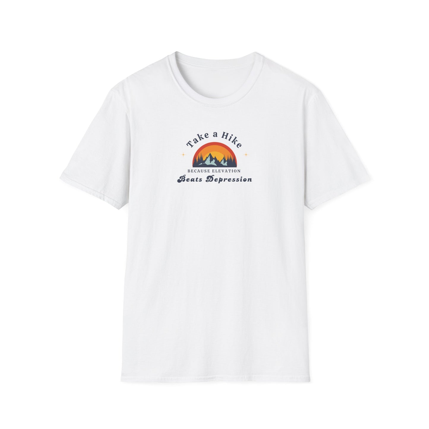 "Take a Hike Because Elevation Beats Depression" - Unisex Softstyle T-Shirt, Outdoors
