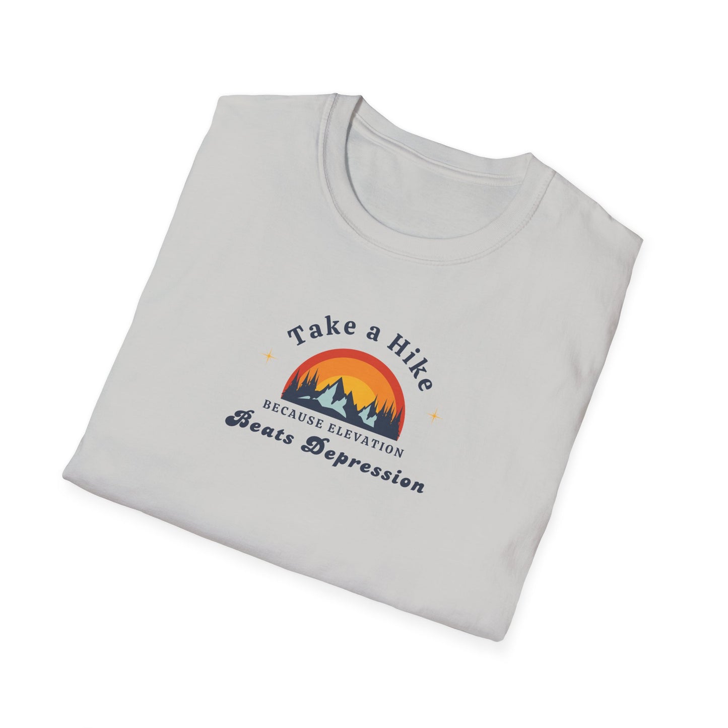 "Take a Hike Because Elevation Beats Depression" - Unisex Softstyle T-Shirt, Outdoors