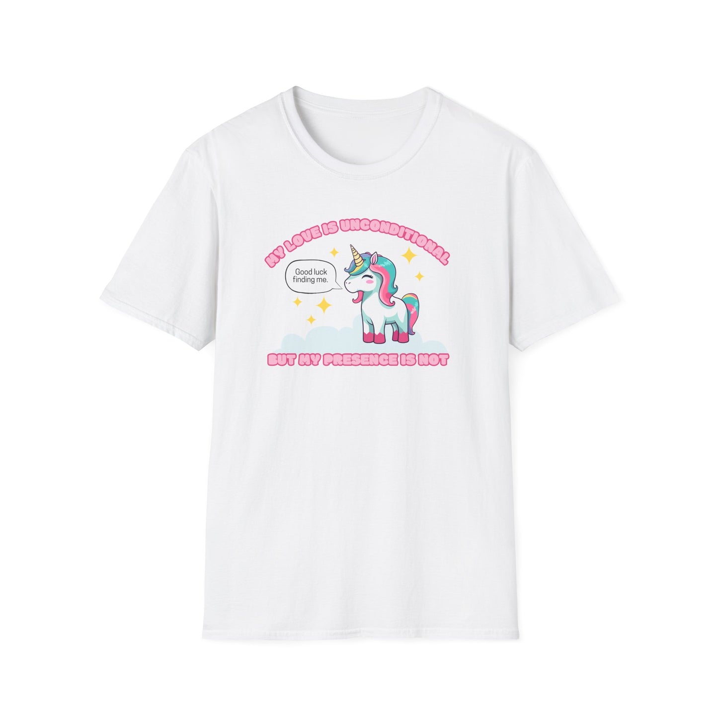 "My Love is Unconditional" - Unisex Softstyle T-Shirt, Cute Unicorn Quote